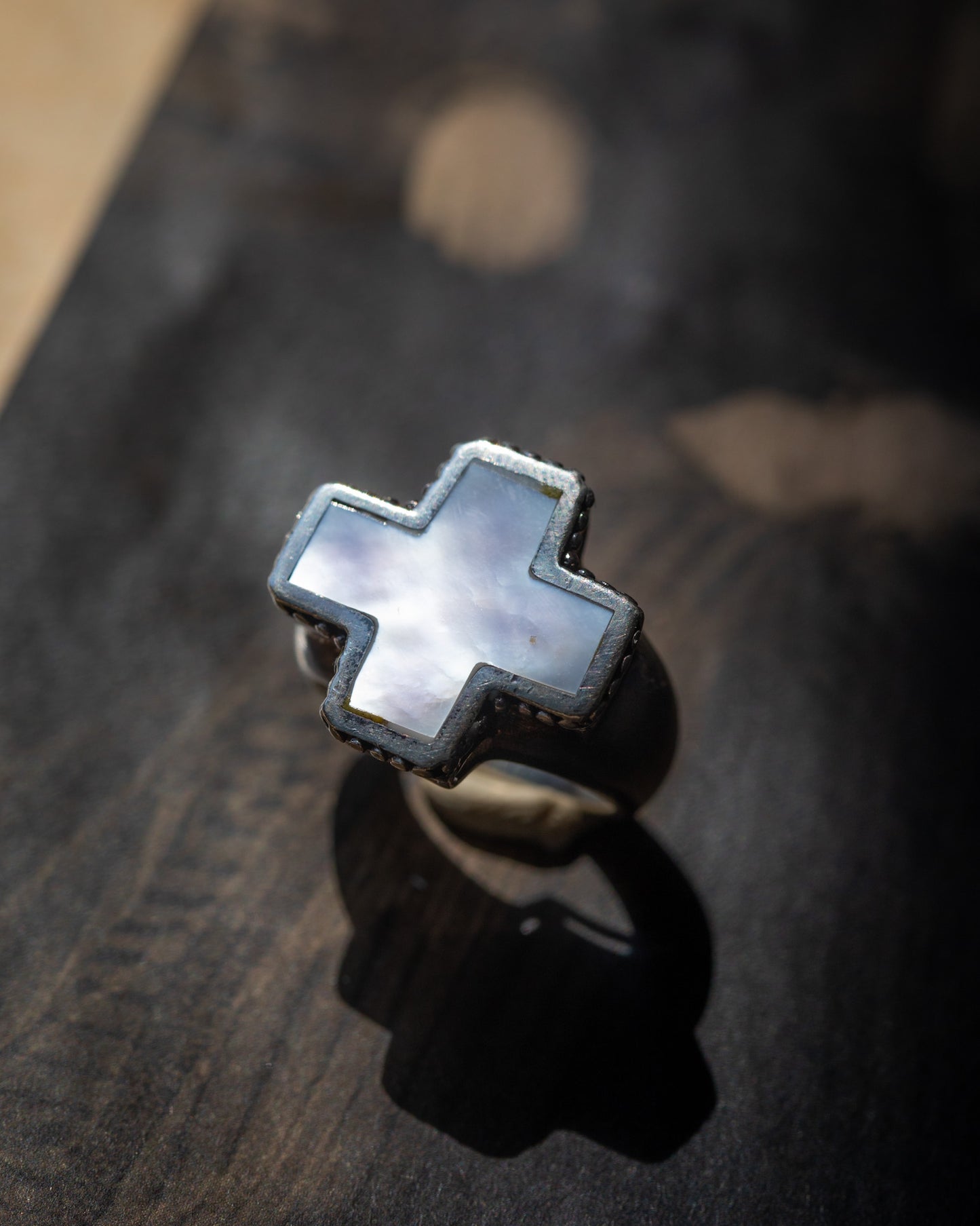 MOTHER OF PEARL CROSS RING