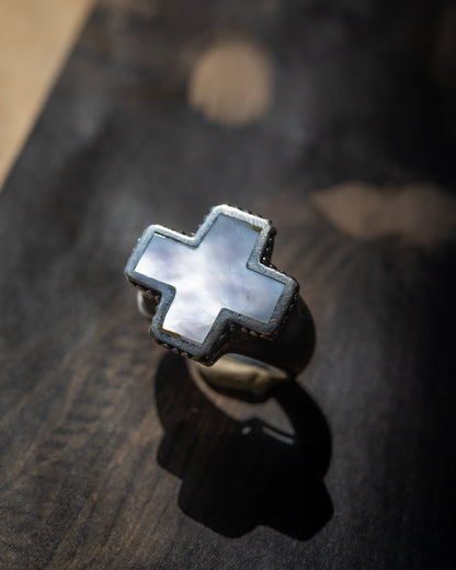 MOTHER OF PEARL CROSS RING