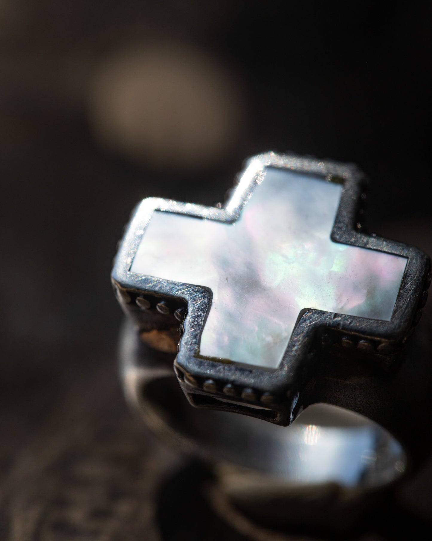 MOTHER OF PEARL CROSS RING