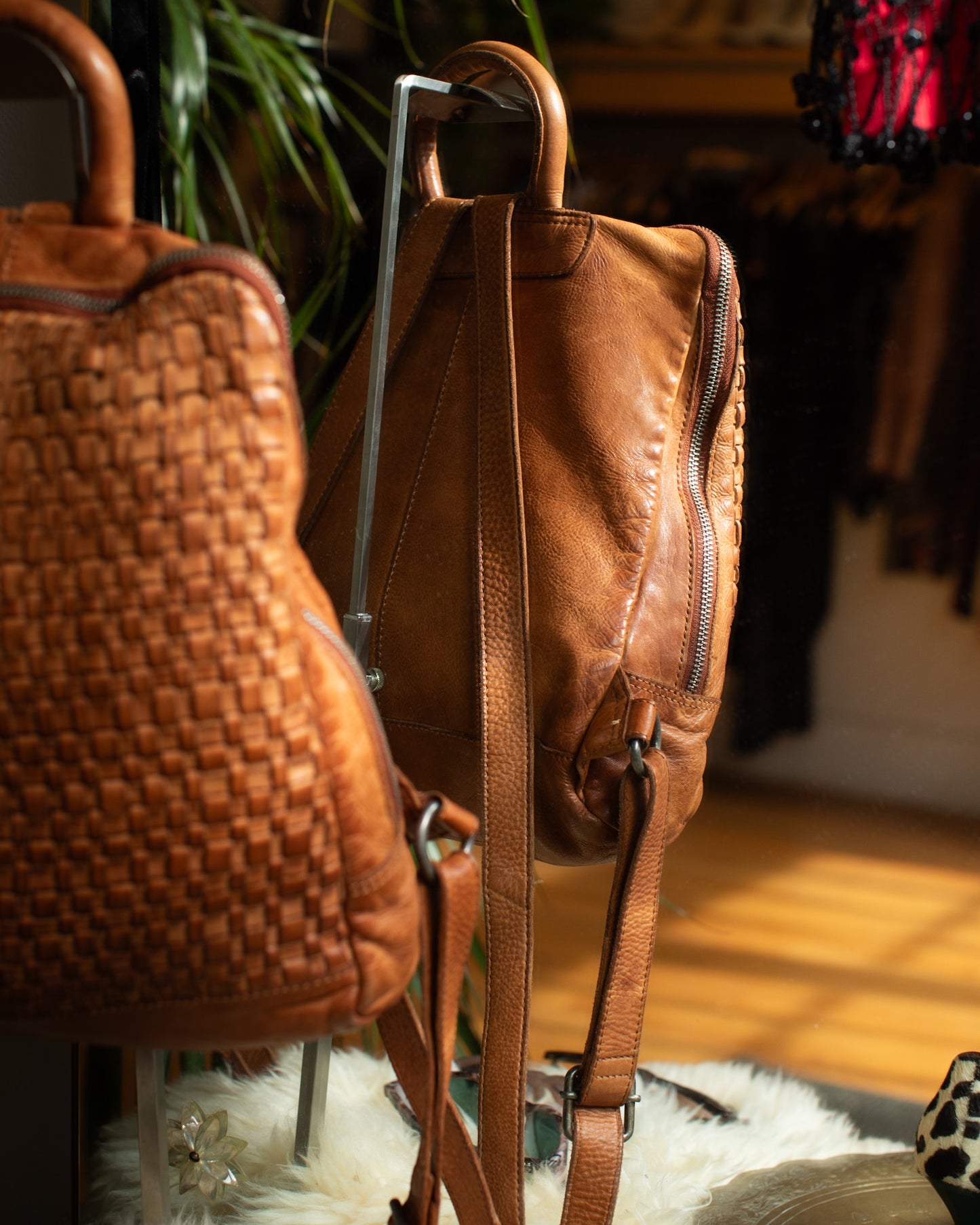 WOVEN LEATHER BACKPACK