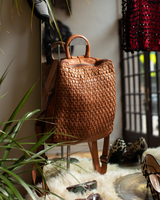 WOVEN LEATHER BACKPACK