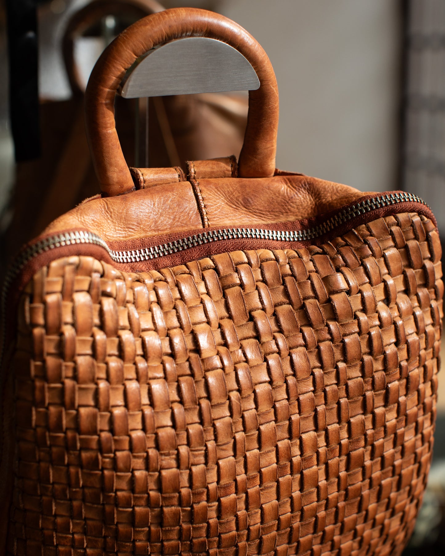 WOVEN LEATHER BACKPACK