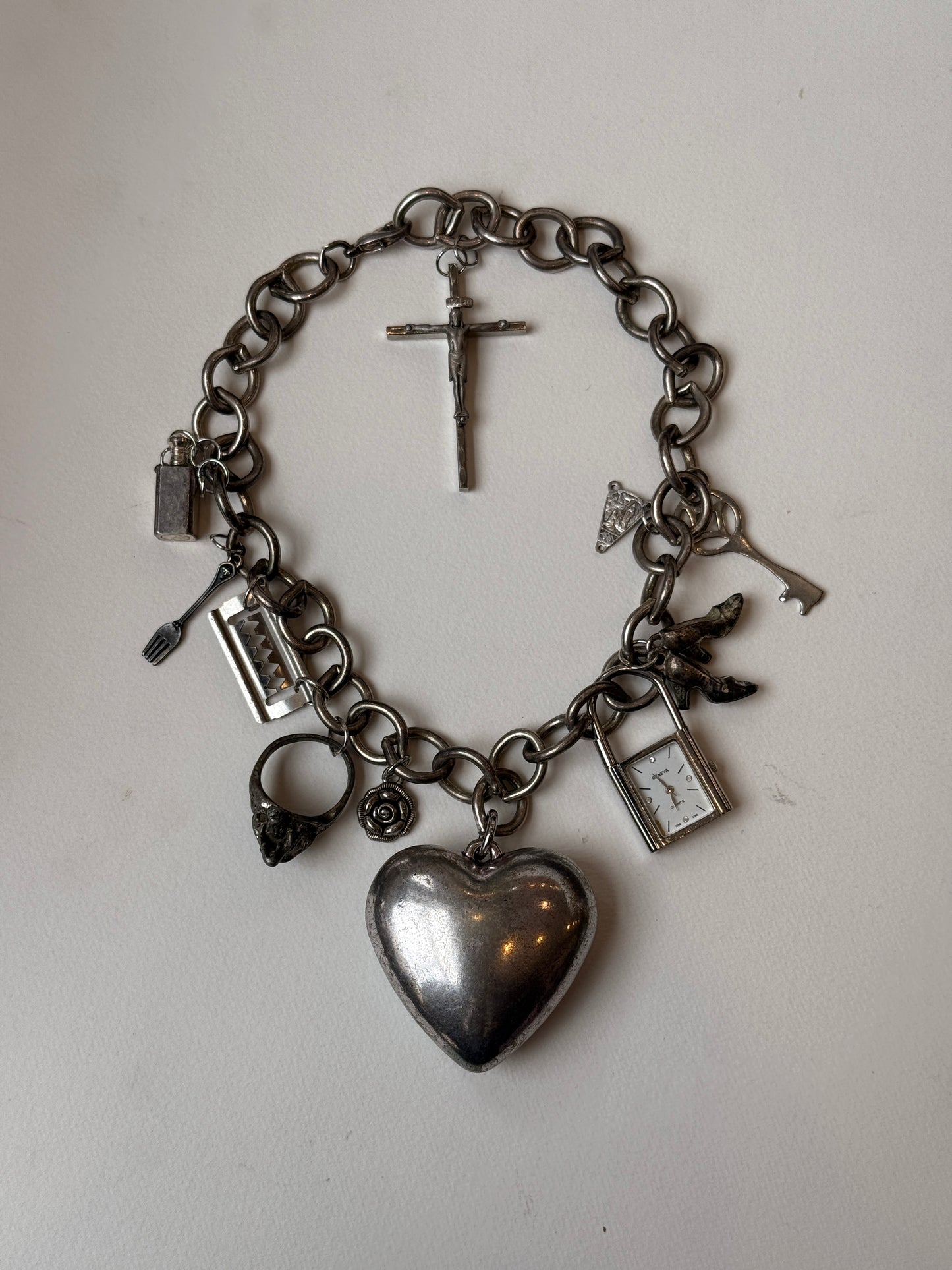 CHUNKY SILVER CHARM NECKLACE