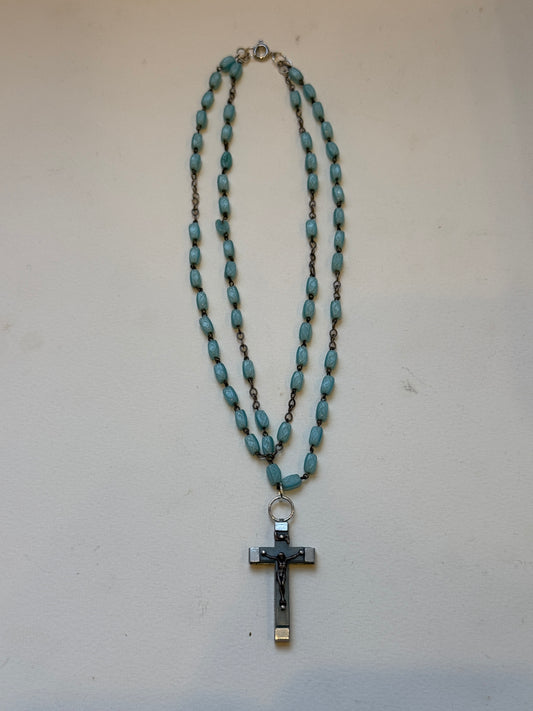 Aqua Crucifix wrap necklace